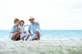 Happy family summer sea beach vacation. Asia youngÃÂ people lifestyle travel enjoy fun and relax leisure destination in holiday Royalty Free Stock Photo